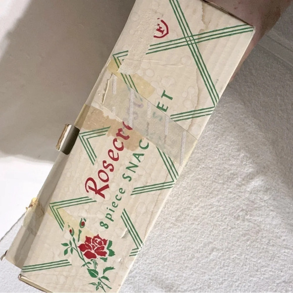 Vintage Rosecrest 8 Piece Snack Tea Set Dura White Floral Red Rose Federal Glass - Picture 15 of 16